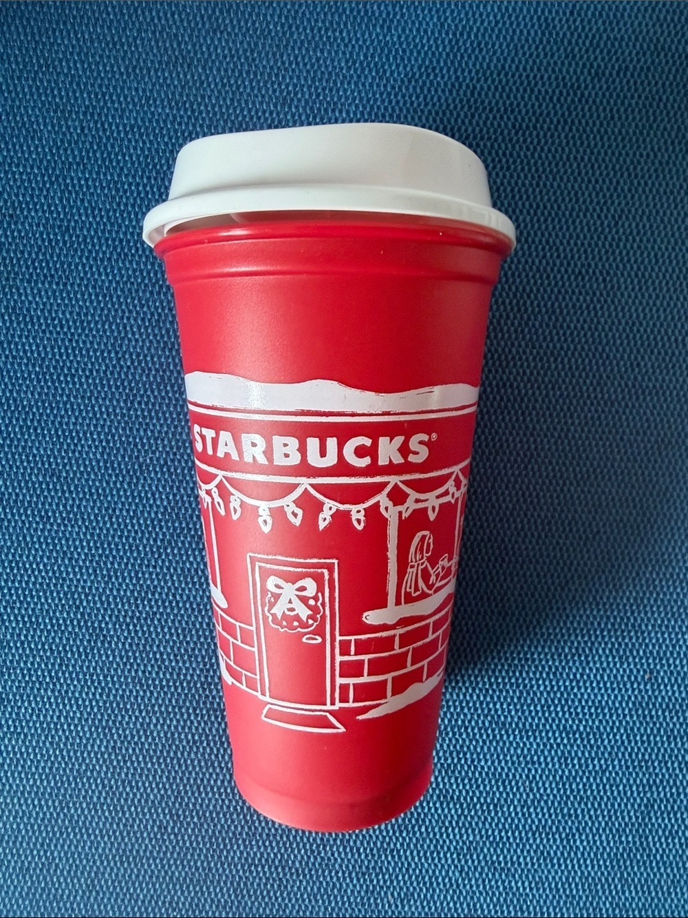 Starbucks Red Travel Cup White Lid Holiday Graphic